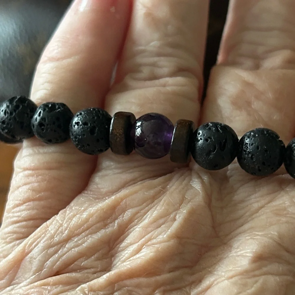 OSHENA Designer Beachwear Lava and Amethyst Bead Bracelet Free jewelry box!